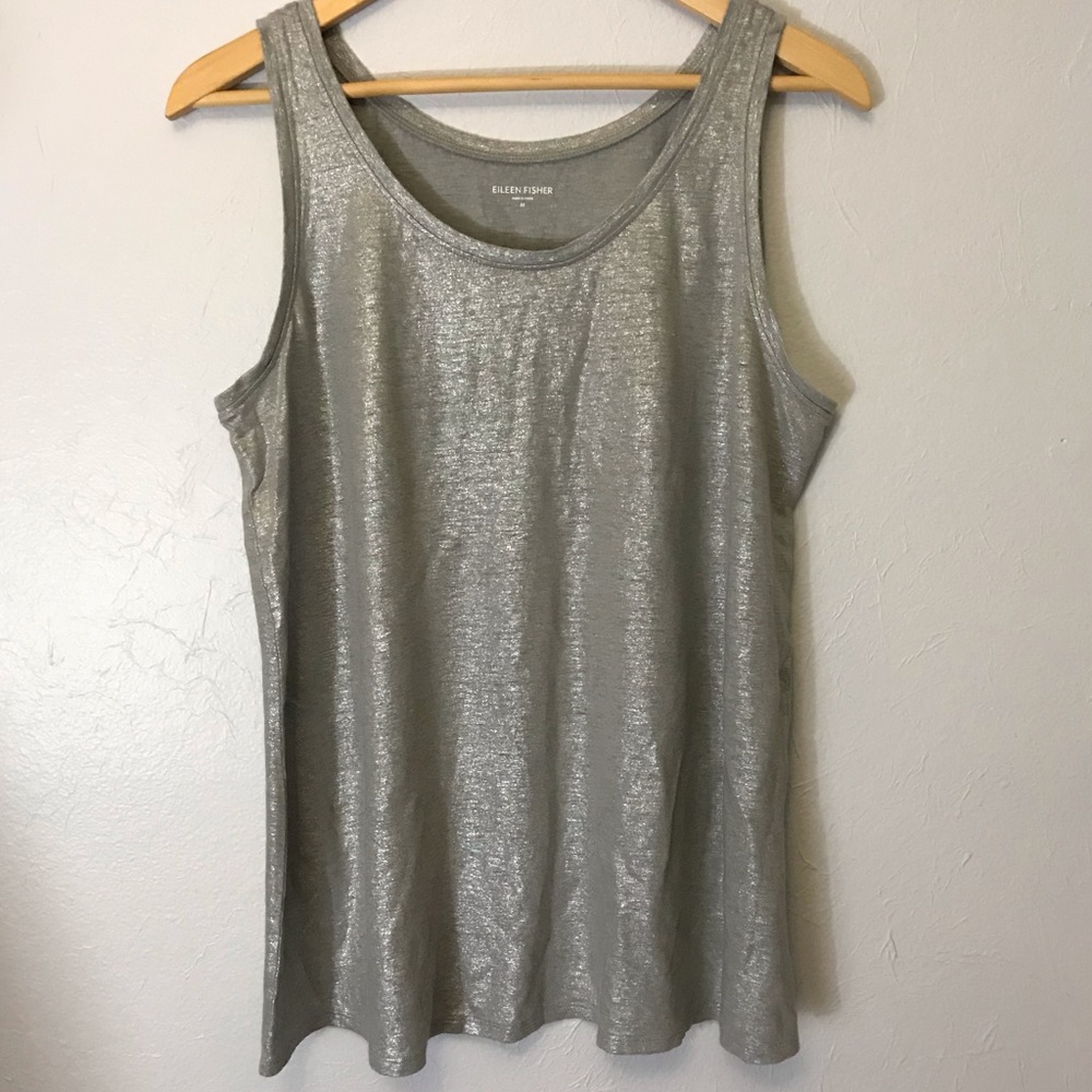 Eileen Fisher U-neck Long Tank Metallic Silver